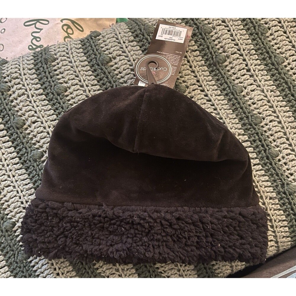 NWT Cuddl Duds Fleece Beanie Hat Reversible Black OS Women’s